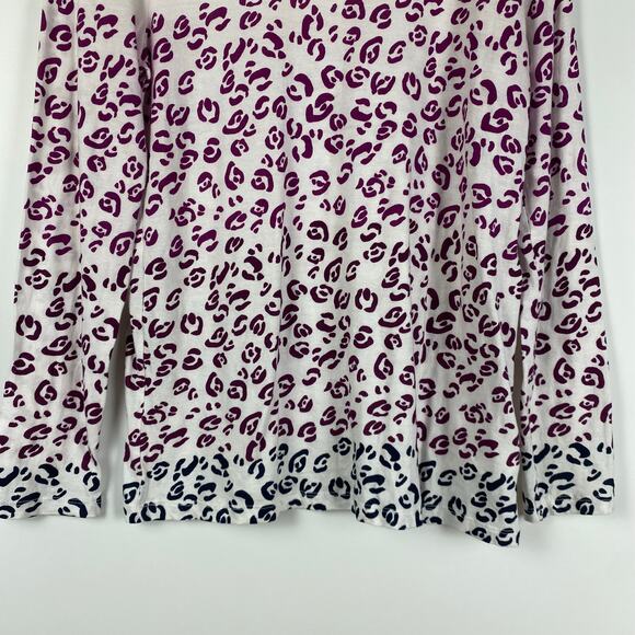 Loft Long Sleeve T-Shirt White Purple Ombre Leopard 100% Cotton Womens Sz Small - Picture 5 of 11
